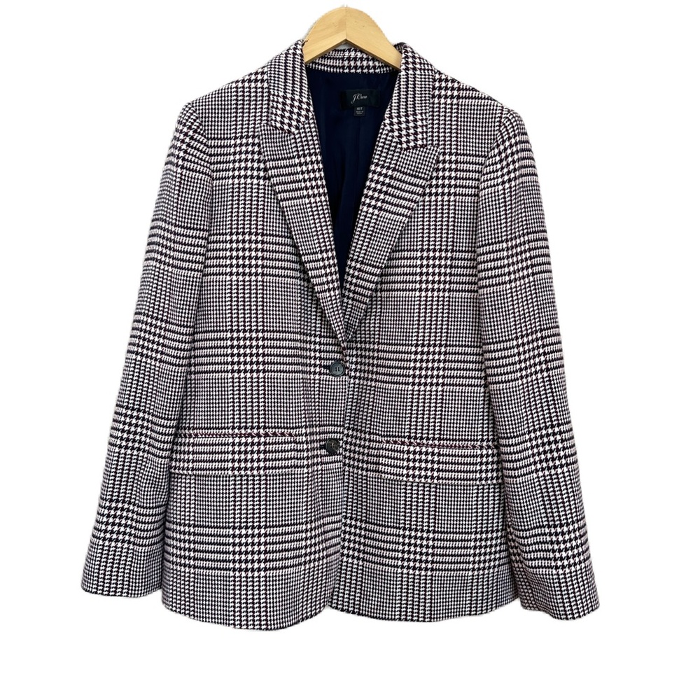 J. Crew Boyfriend Blazer Houndstooth Plaid Wool‎ Blend Women’s 16T Tall